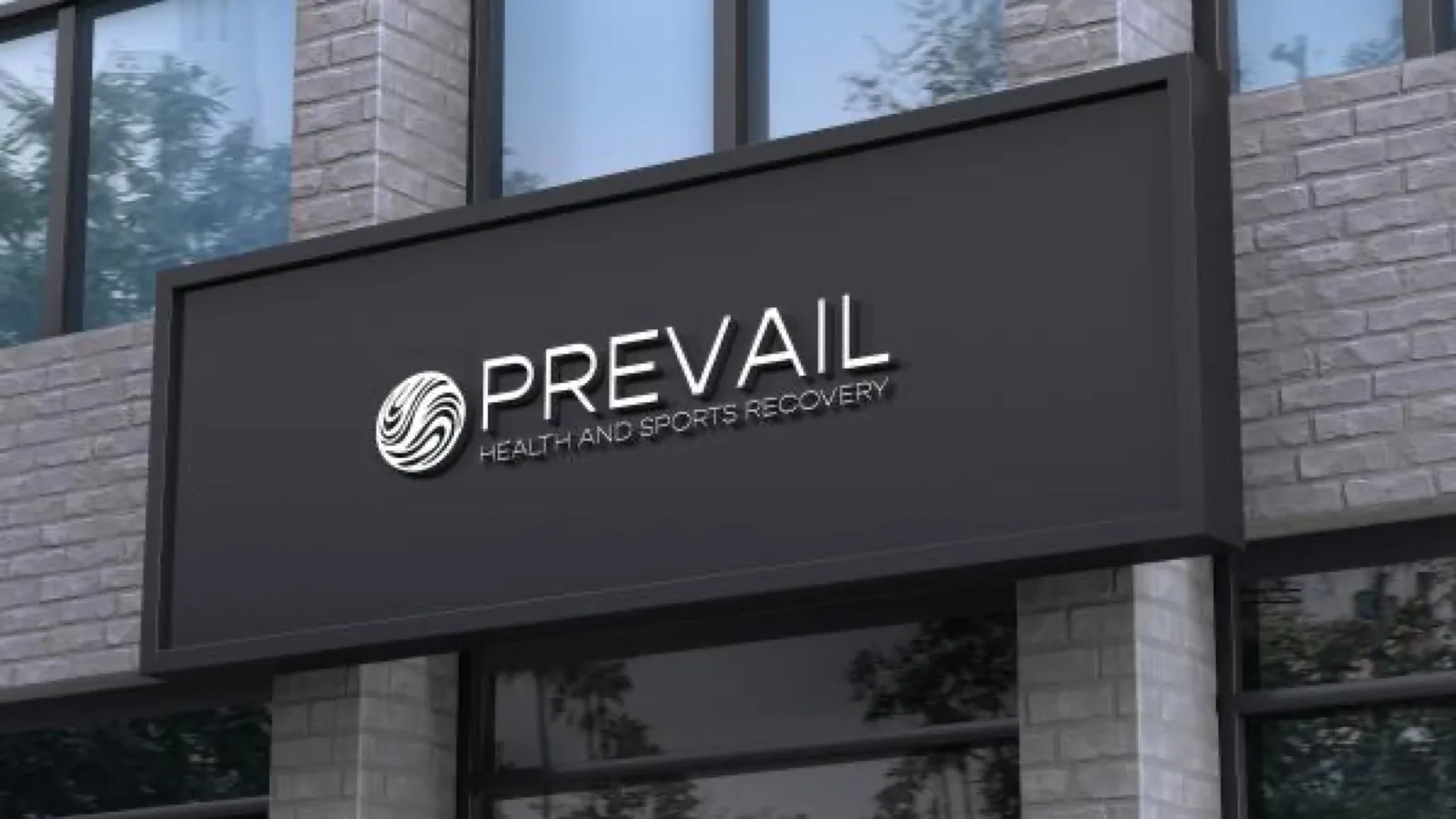 Original circular Prevail identity concept applied to exterior signage