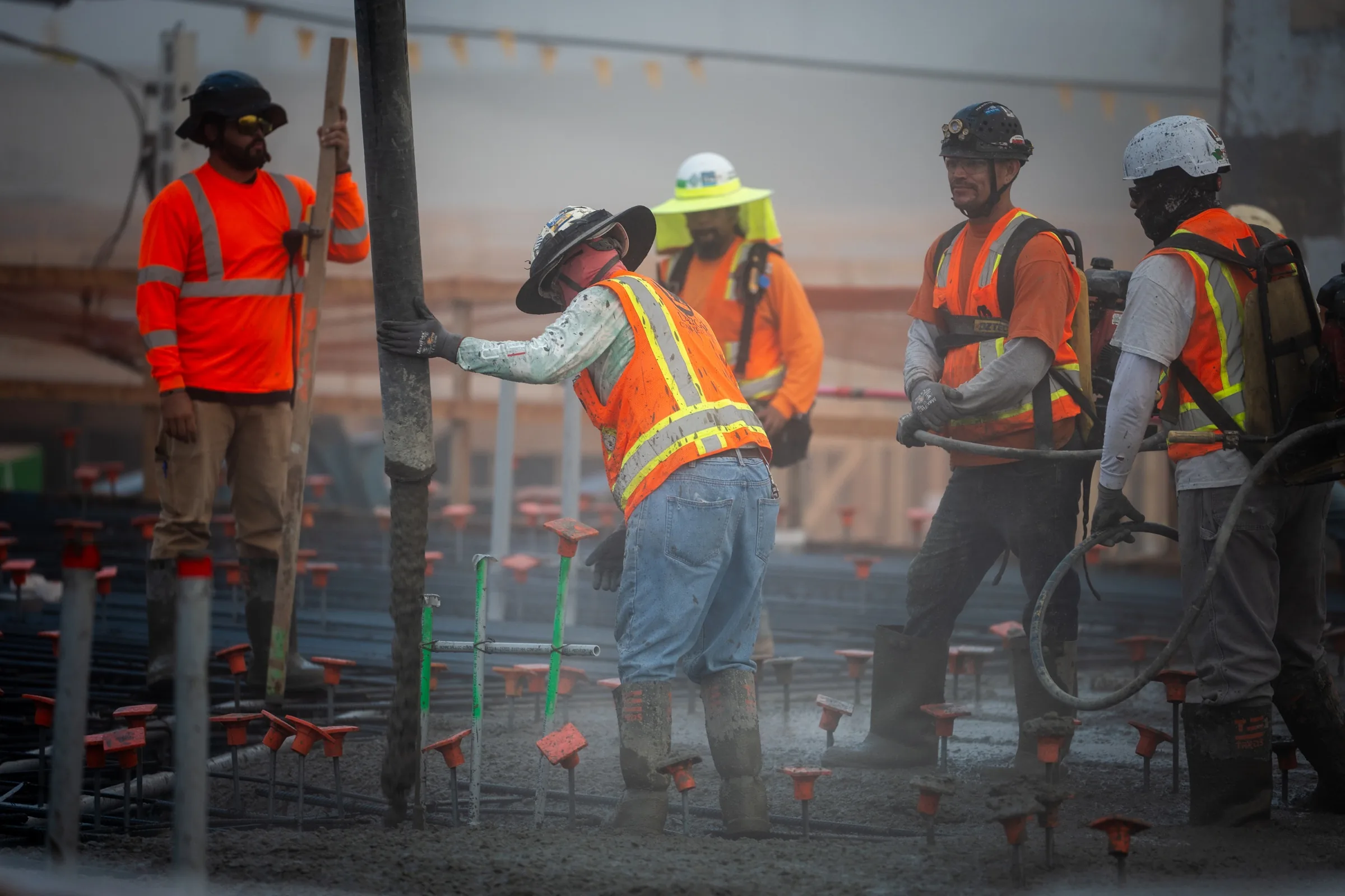 Concrete crew working during a Bernards construction project