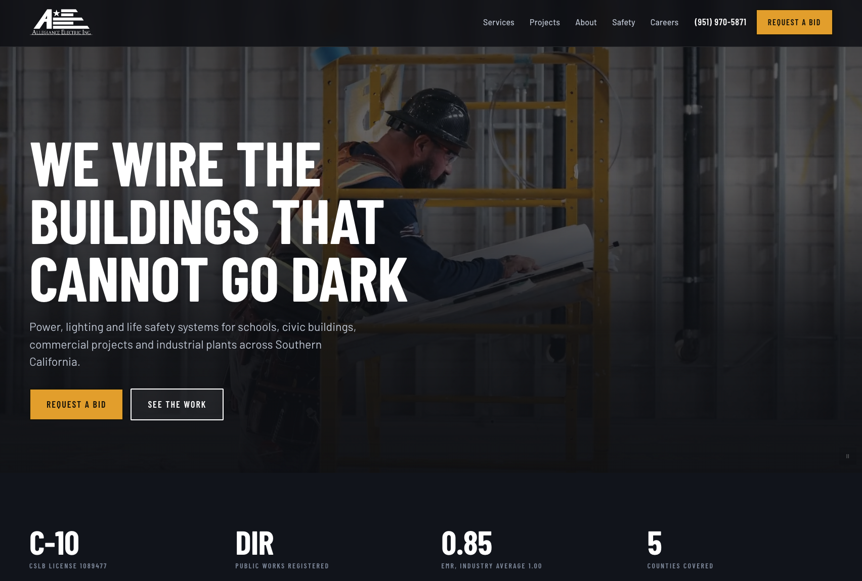 Desktop view of the Allegiance Electric homepage