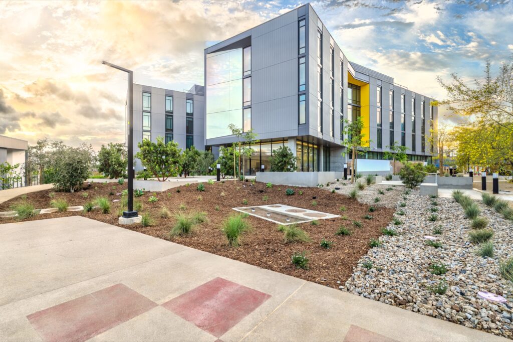 Completed CSU Dominguez Hills Student Housing and Dining Commons exterior in 2026