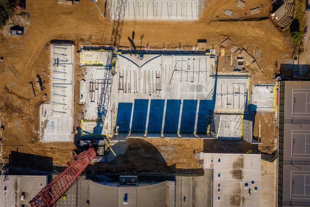 Aerial view of the Duarte High School Sports Park tilt-up wall construction