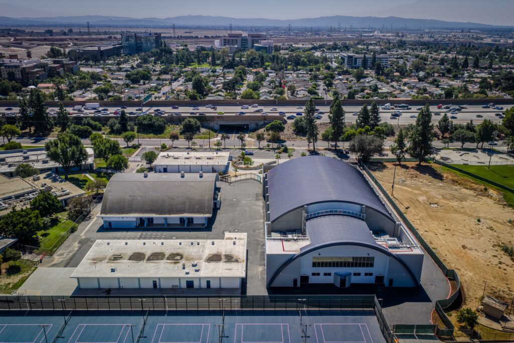 Aerial view of completed Duarte High School Sports Park facilities in 2025