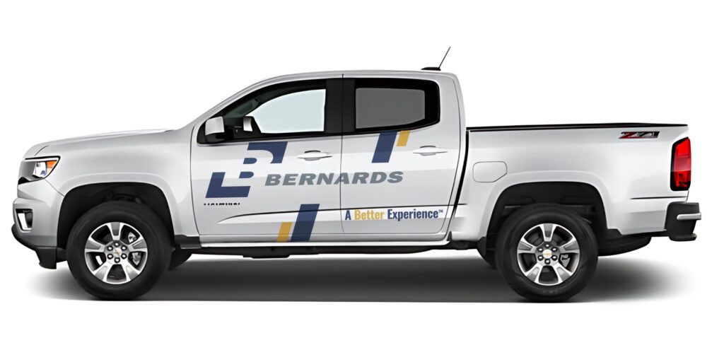 Bernards vehicle decal design shown on a pickup truck