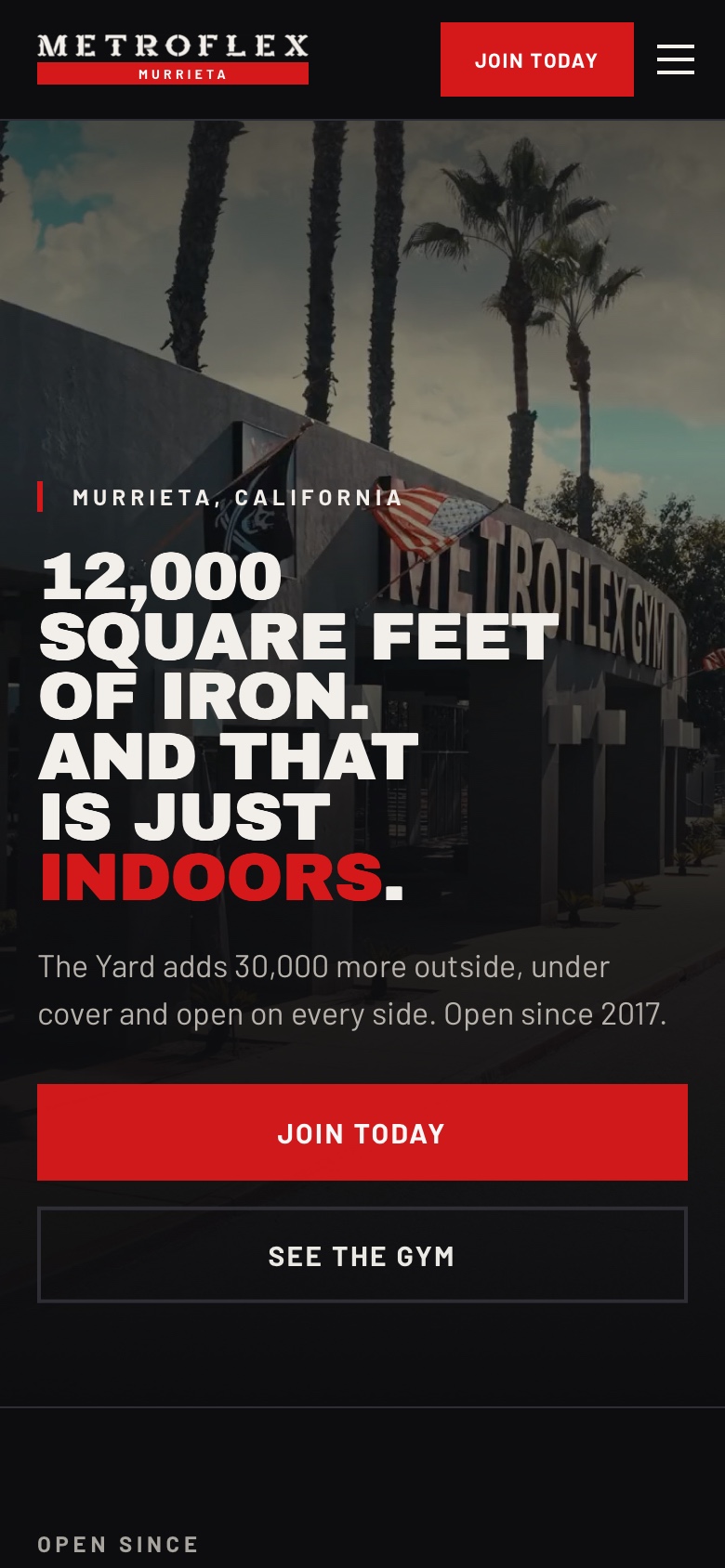 Homepage concept built for Metroflex Gym Murrieta, on a phone