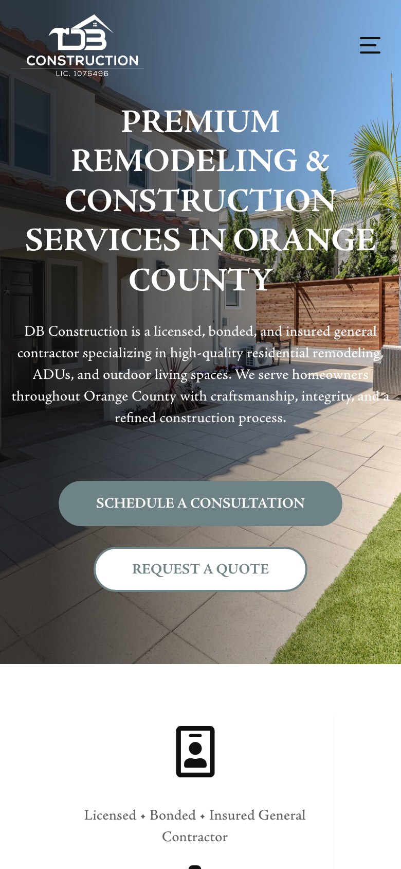 DB Construction website before, on a phone