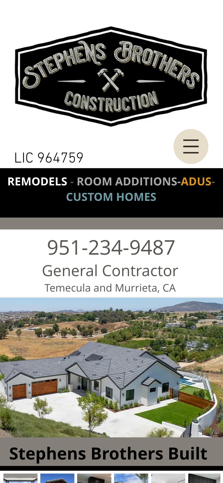 Stephens Brothers Construction website before, on a phone