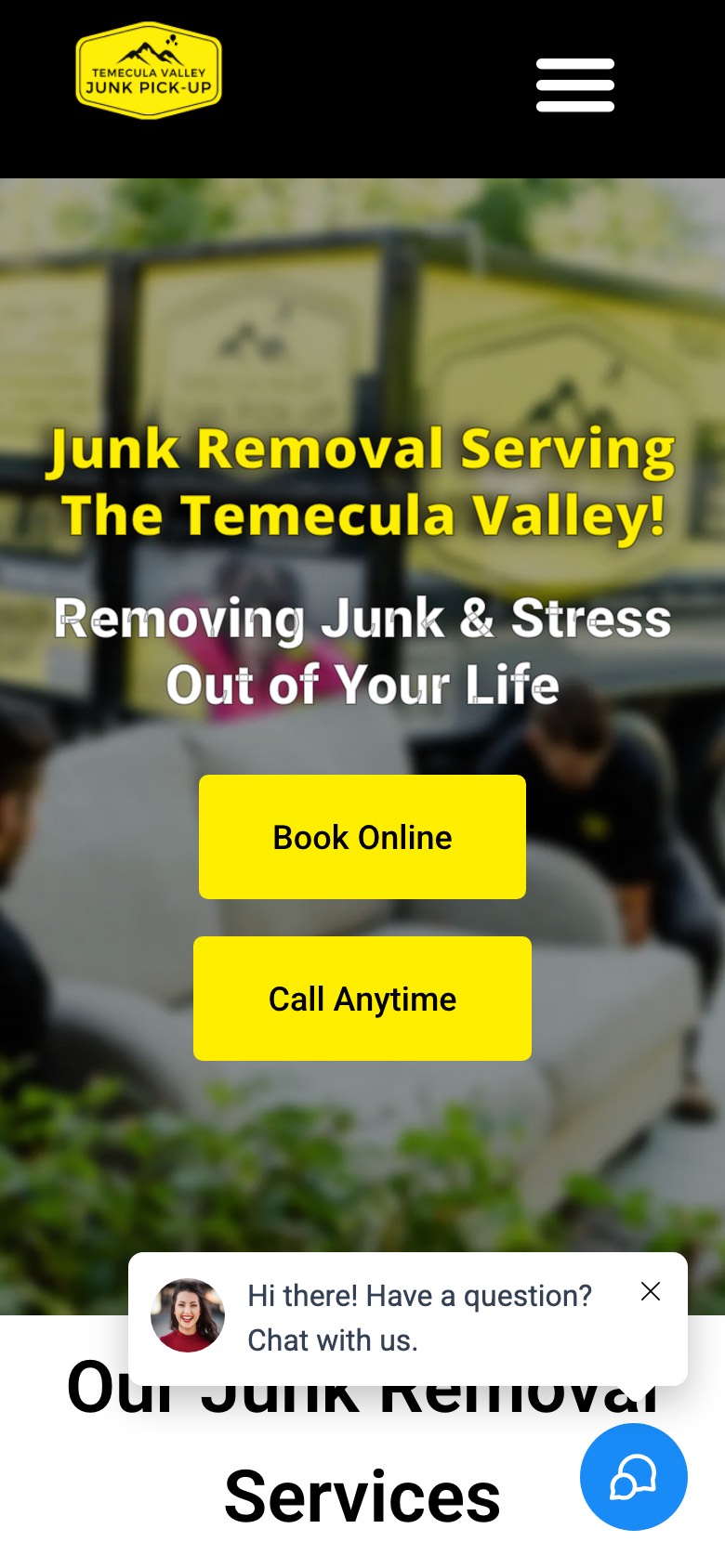 Temecula Valley Junk Pick-Up website before, on a phone
