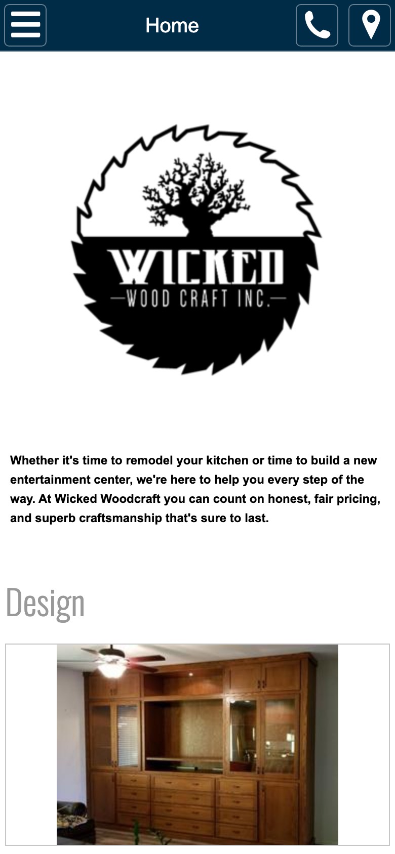 Wicked Woodcraft Inc. website before, on a phone