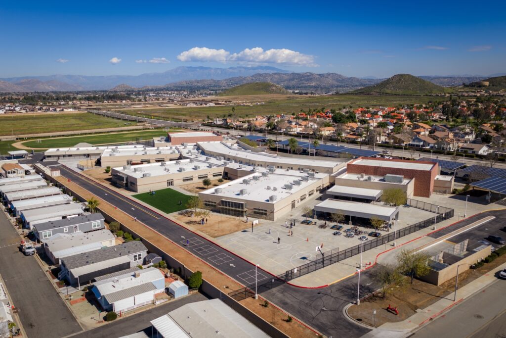 Aerial view of the completed Hans Christensen Middle School campus