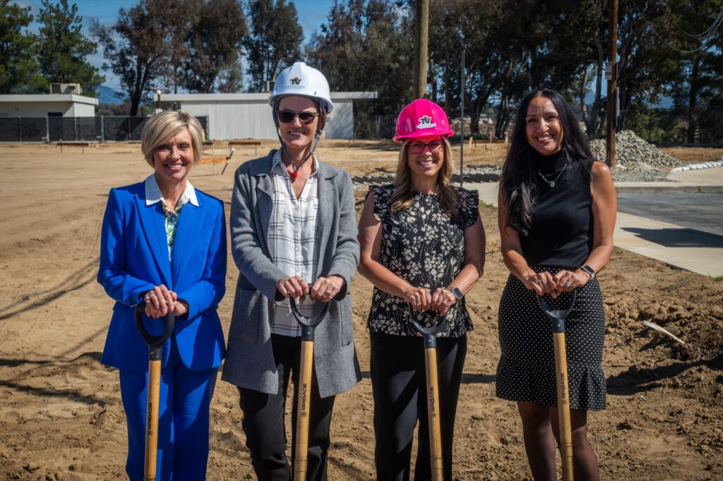 Project participants holding ceremonial shovels at Nicolas Valley Elementary School in 2026